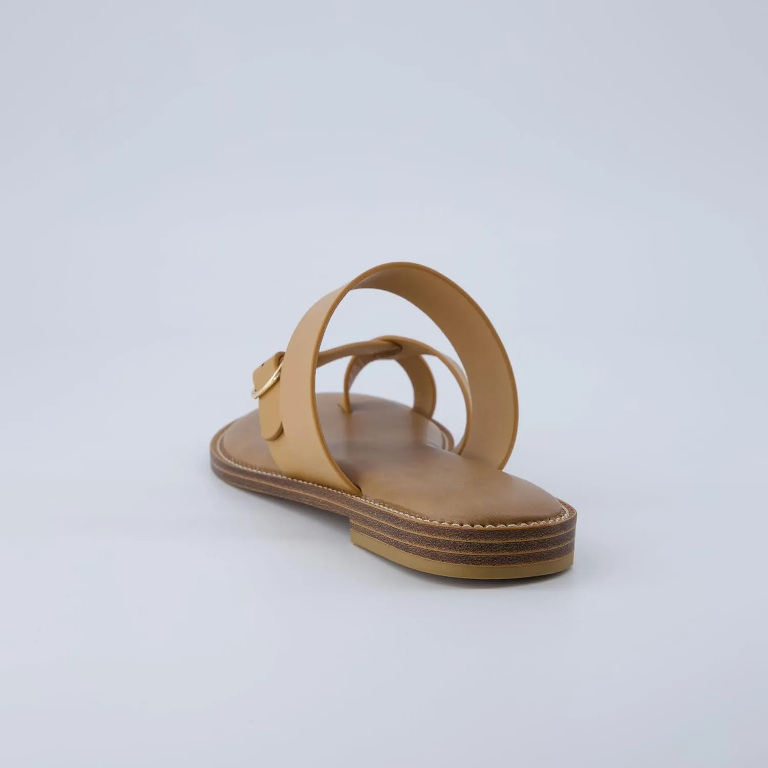 CUSHIONAIRE Laws Womens Flat Sandal  Faux Leather Slip-On with Toe Loop, Adjustable Buckle & Cushioned Footbed