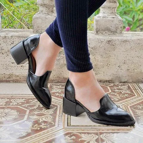 Cutout block heel summer booties pointed toe Oxfords shoes for women