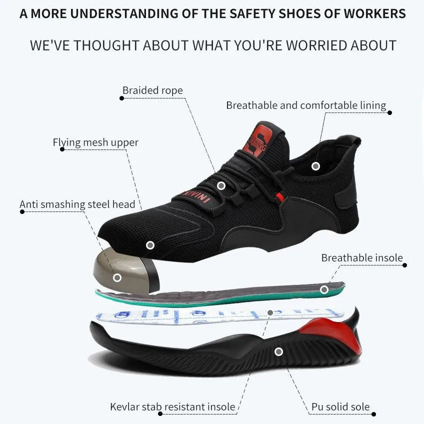 Cuzcare Men Working Orthopedic Shoes Oil-proof Reflective Steel Toe Safety Sneakers