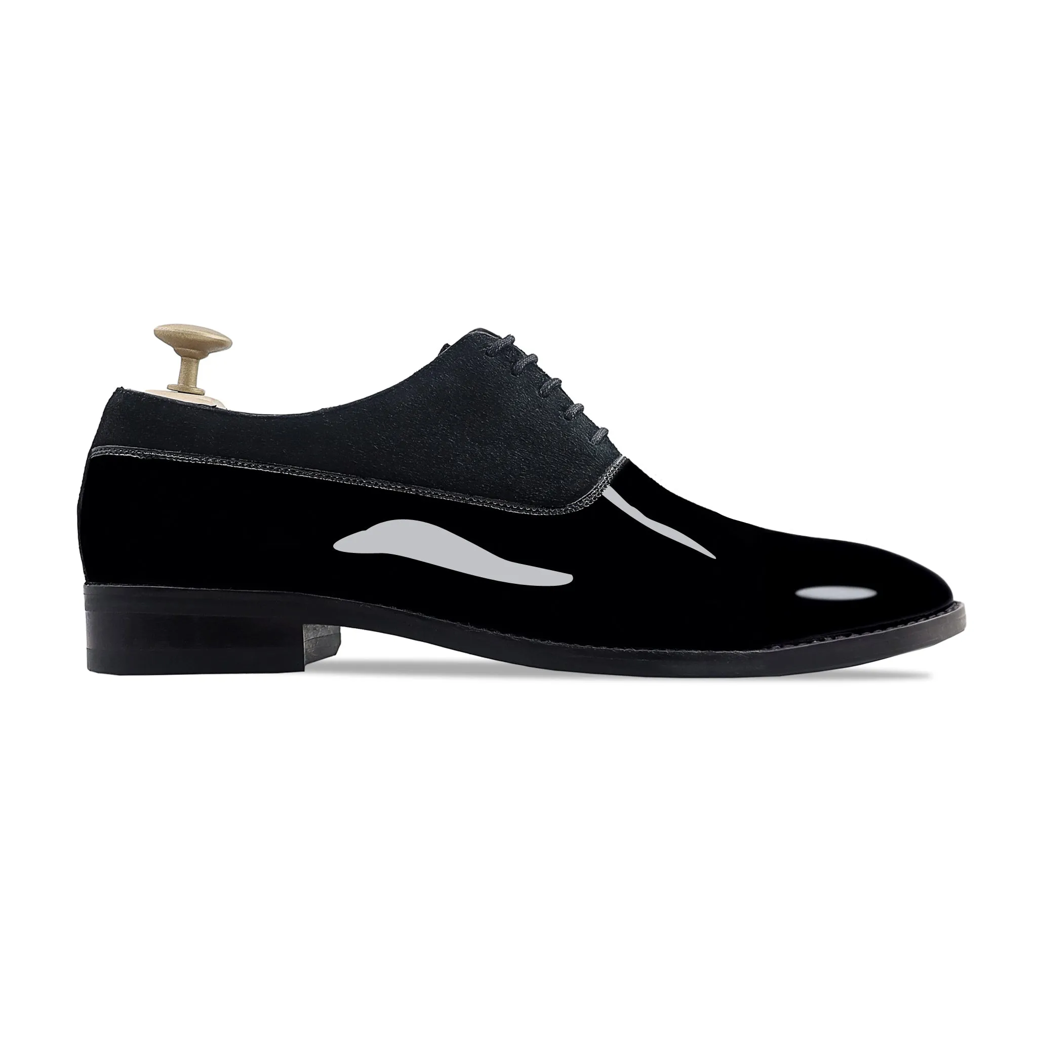 Dalvin - Men's Black Patent Leather and Kid Suede Oxford Shoe
