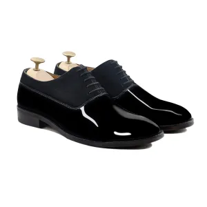 Dalvin - Men's Black Patent Leather and Kid Suede Oxford Shoe