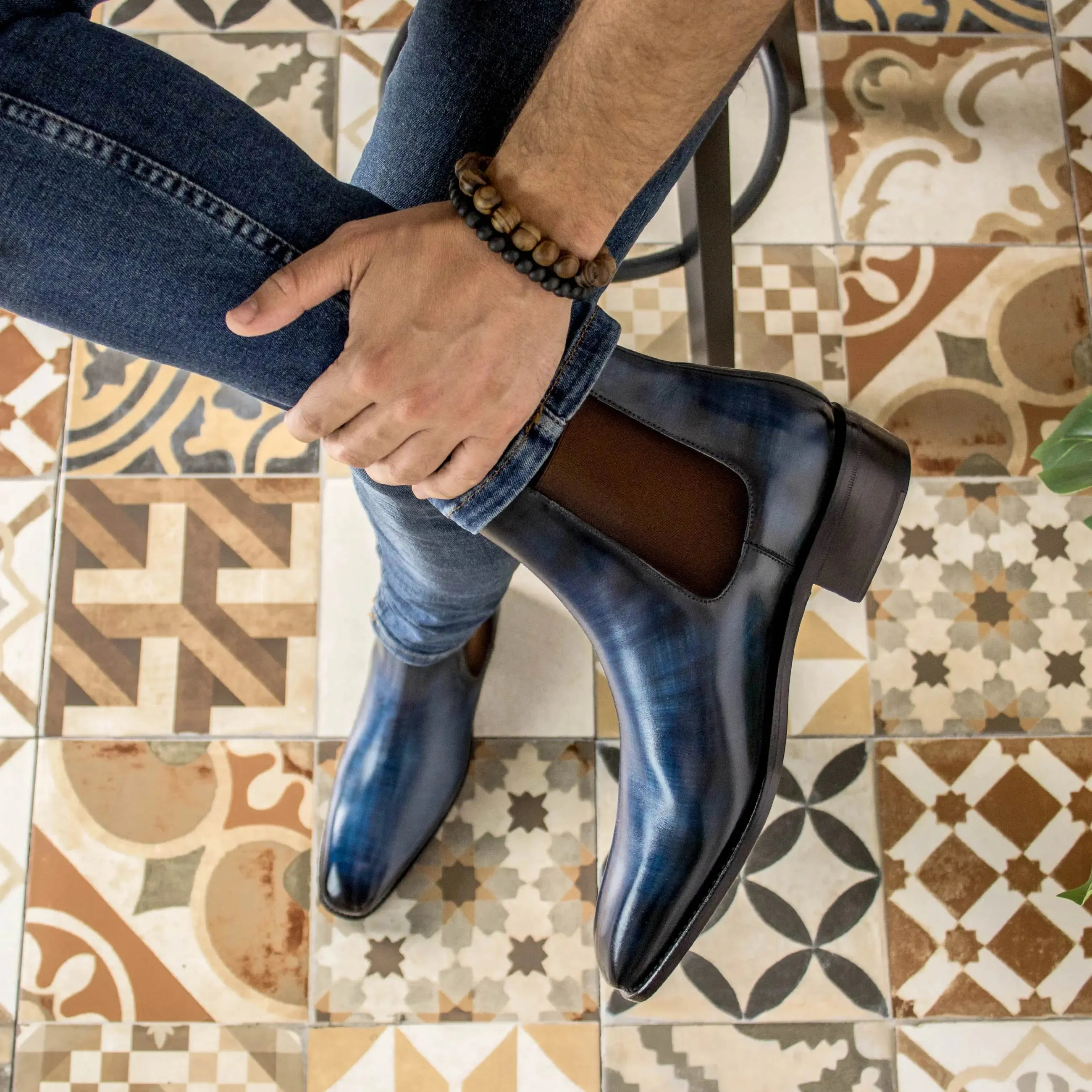 DapperFam Monza in Denim Men's Italian Leather Chelsea Boots