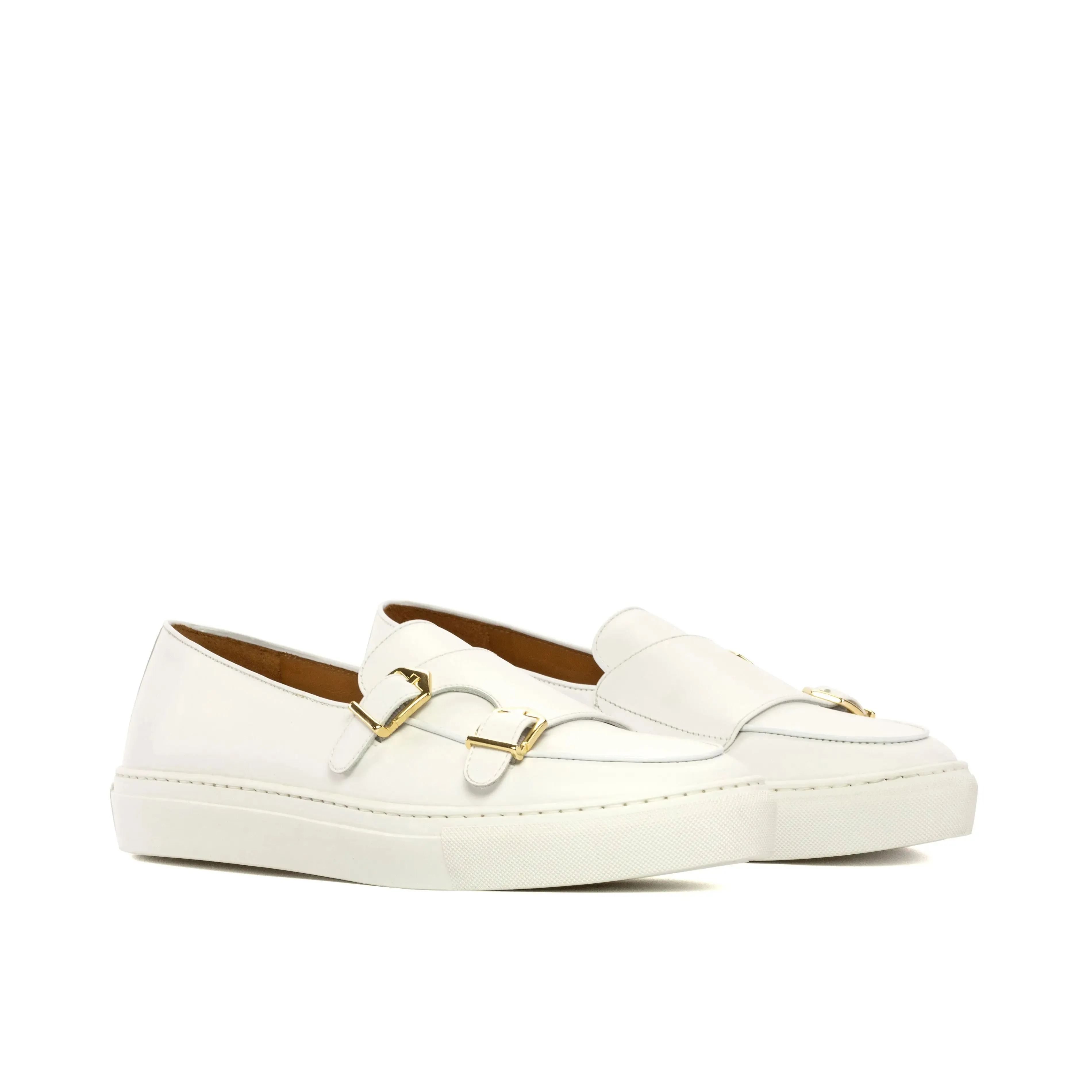 DapperFam Riviera in White Men's Italian Leather Monk Sneaker