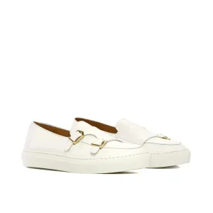 DapperFam Riviera in White Men's Italian Leather Monk Sneaker