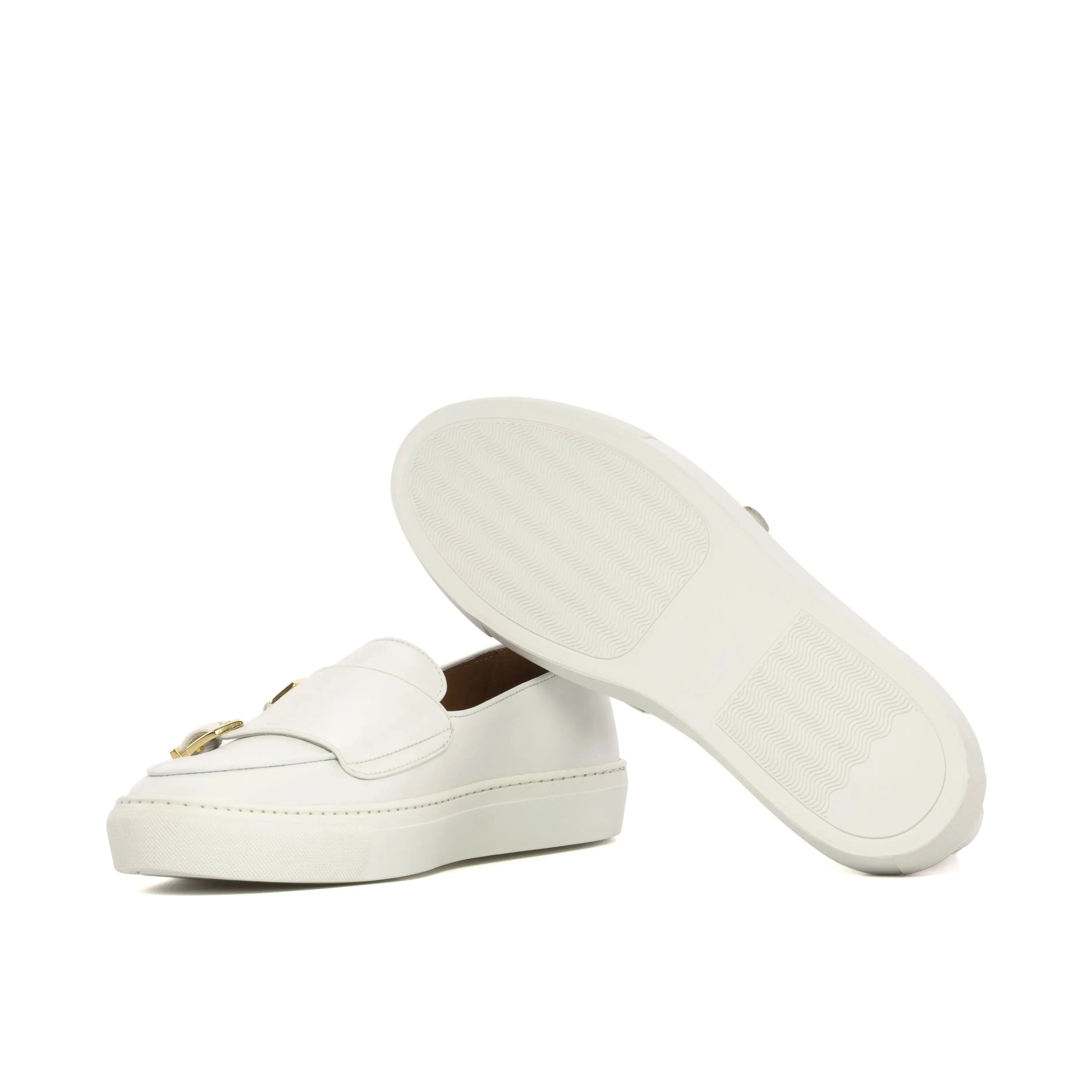 DapperFam Riviera in White Men's Italian Leather Monk Sneaker