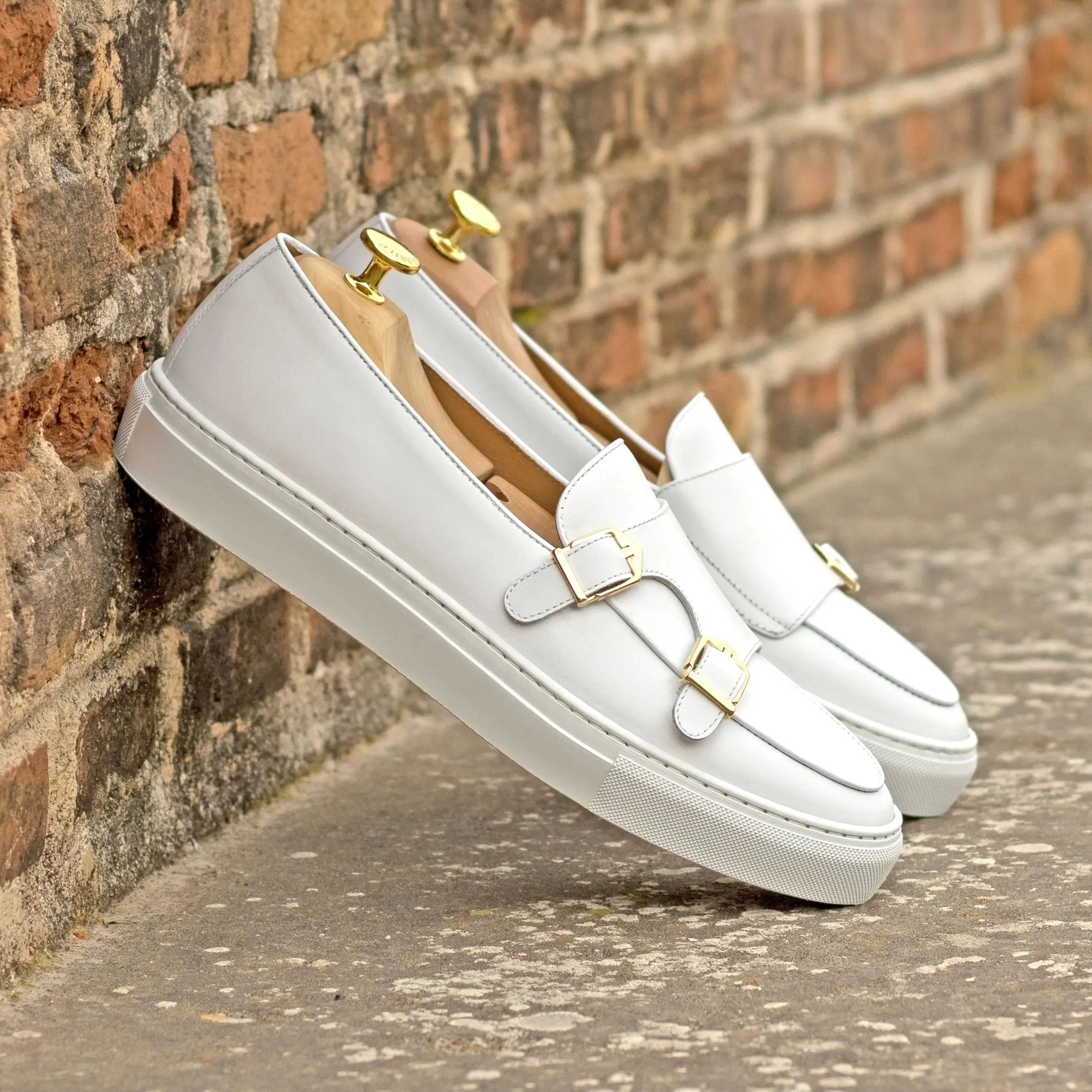 DapperFam Riviera in White Men's Italian Leather Monk Sneaker