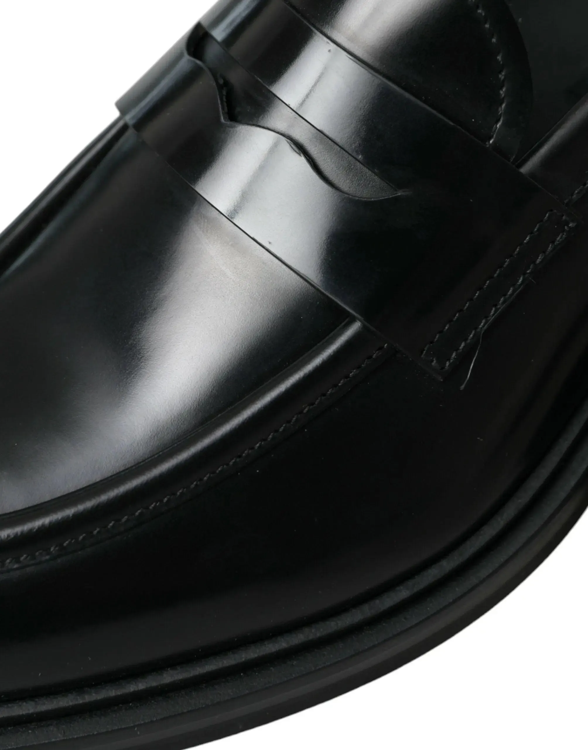 Dolce & Gabbana Black Leather Flat Slip On Shoes