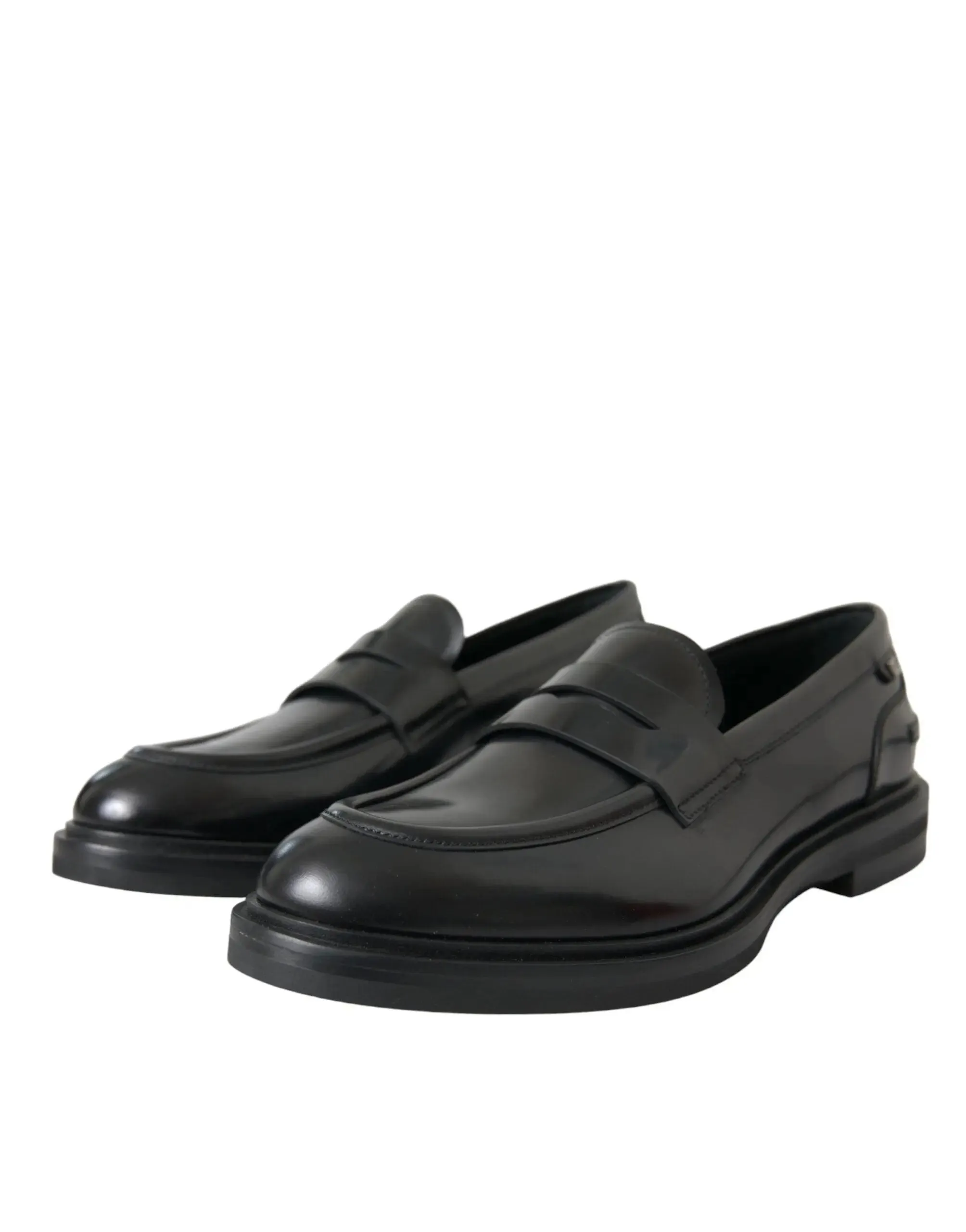 Dolce & Gabbana Black Leather Flat Slip On Shoes