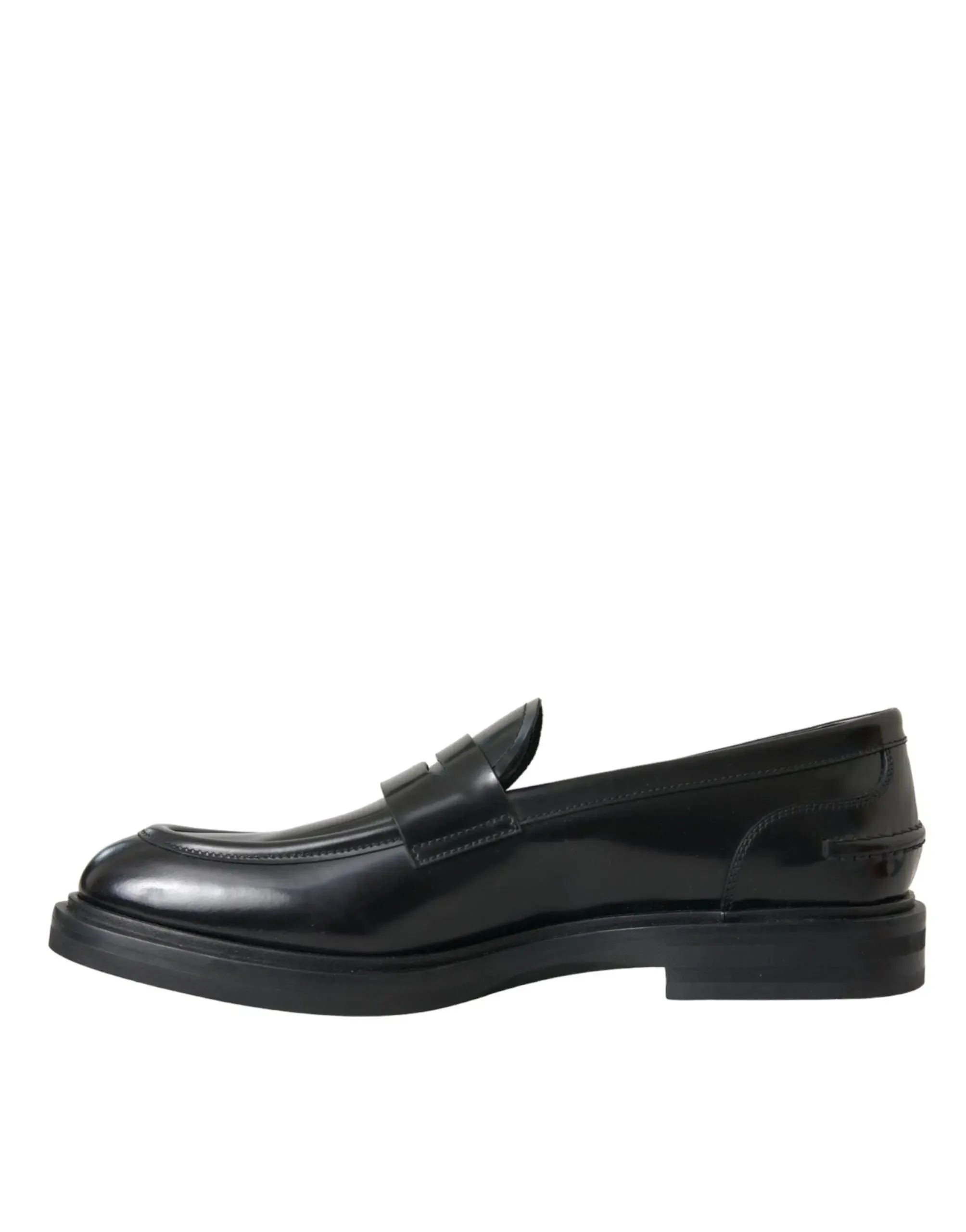 Dolce & Gabbana Black Leather Flat Slip On Shoes