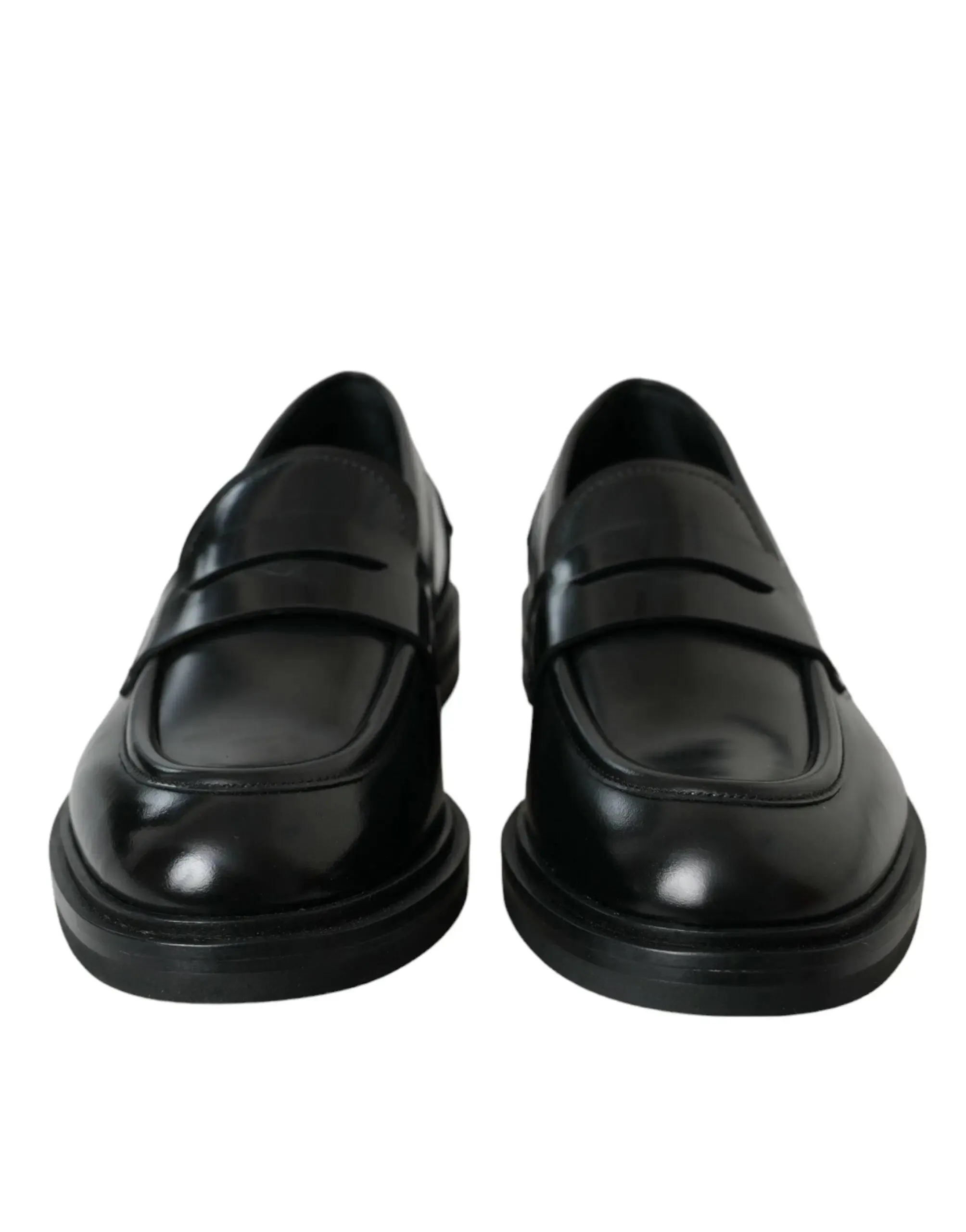 Dolce & Gabbana Black Leather Flat Slip On Shoes