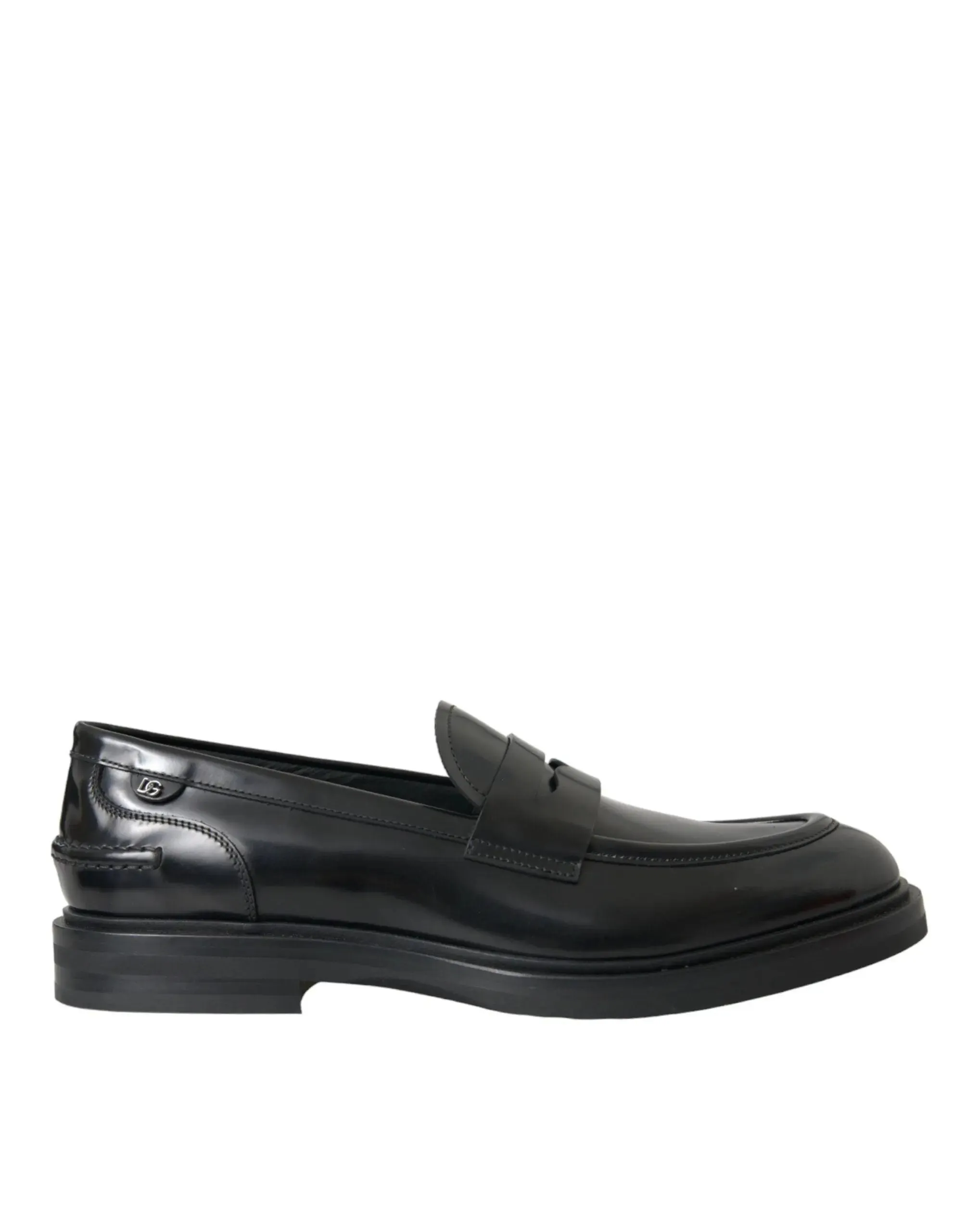 Dolce & Gabbana Black Leather Flat Slip On Shoes