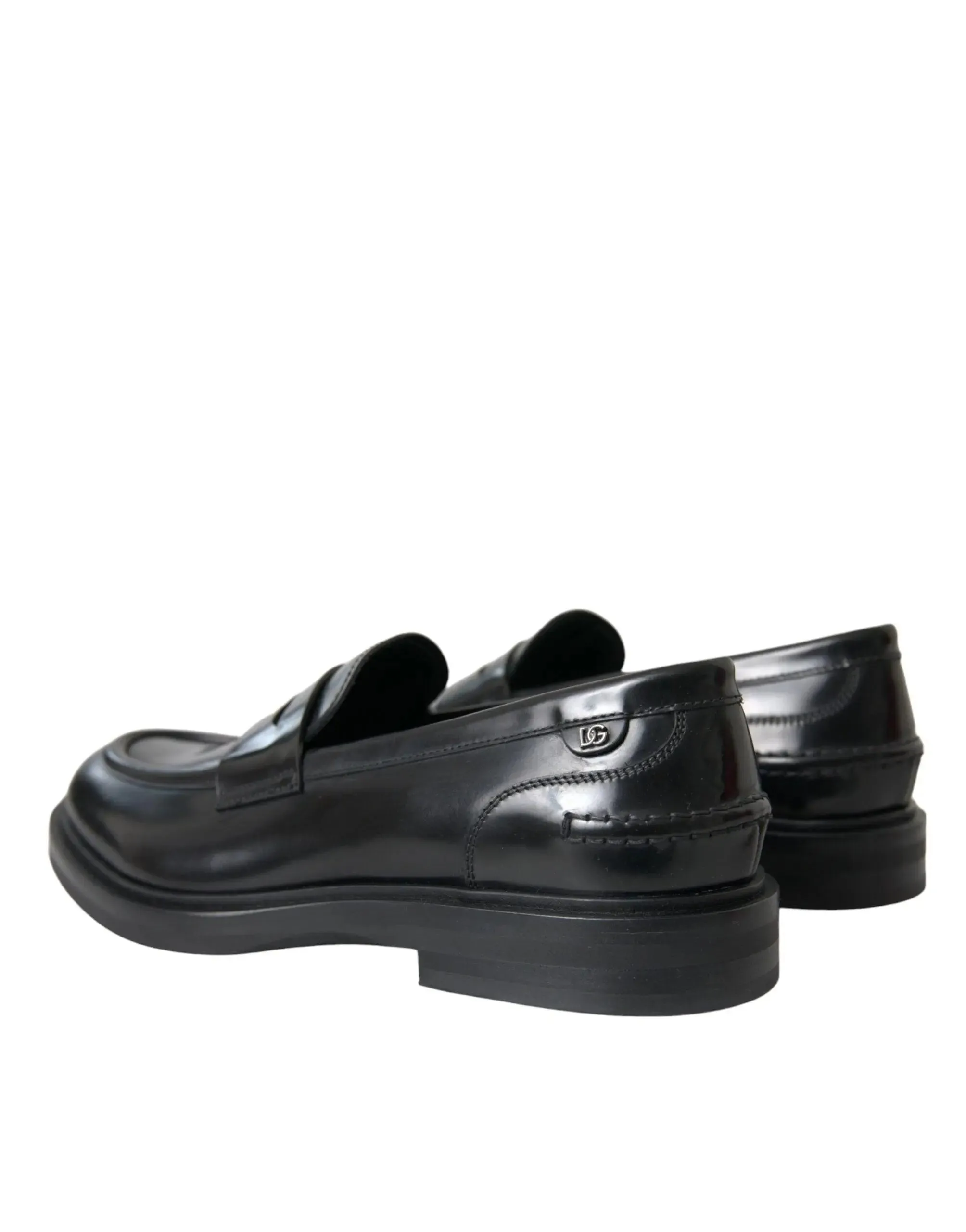 Dolce & Gabbana Black Leather Flat Slip On Shoes