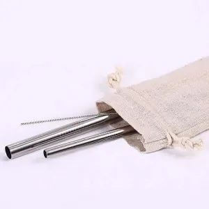 Eco Friendly Stainless Steel Straw Set in Canvas Pouch