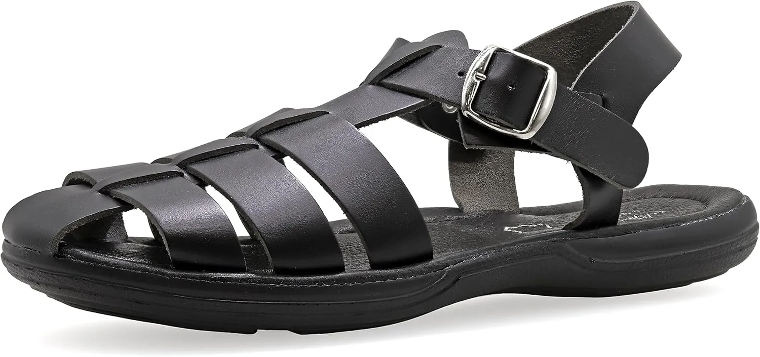 Emmanuela Comfortable Ancient Greek Style Leather Fisherman Sandals for Men, Cushioned insole Handmade Leather Men's Sandals, Quality Adjustable Buckle Summer Shoes