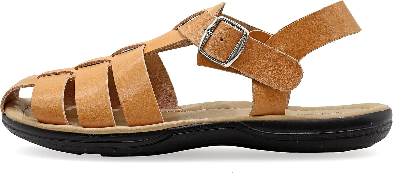 Emmanuela Comfortable Ancient Greek Style Leather Fisherman Sandals for Men, Cushioned insole Handmade Leather Men's Sandals, Quality Adjustable Buckle Summer Shoes