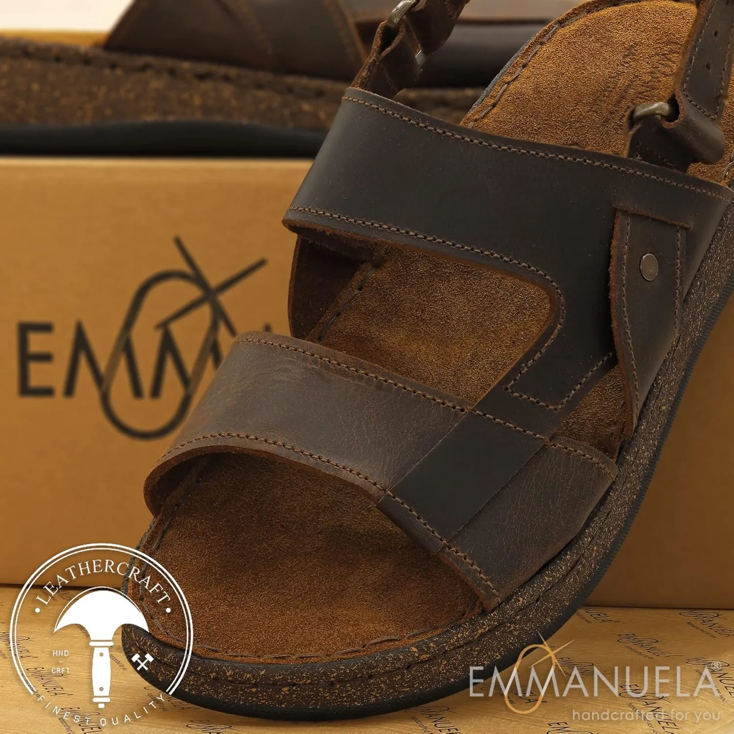 Emmanuela Comfortable Ancient Greek Style Leather Fisherman Sandals for Men, Cushioned insole Handmade Leather Men's Sandals, Quality Adjustable Buckle Summer Shoes