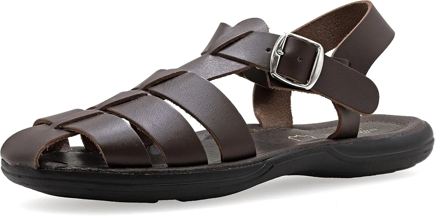 Emmanuela Comfortable Ancient Greek Style Leather Fisherman Sandals for Men, Cushioned insole Handmade Leather Men's Sandals, Quality Adjustable Buckle Summer Shoes