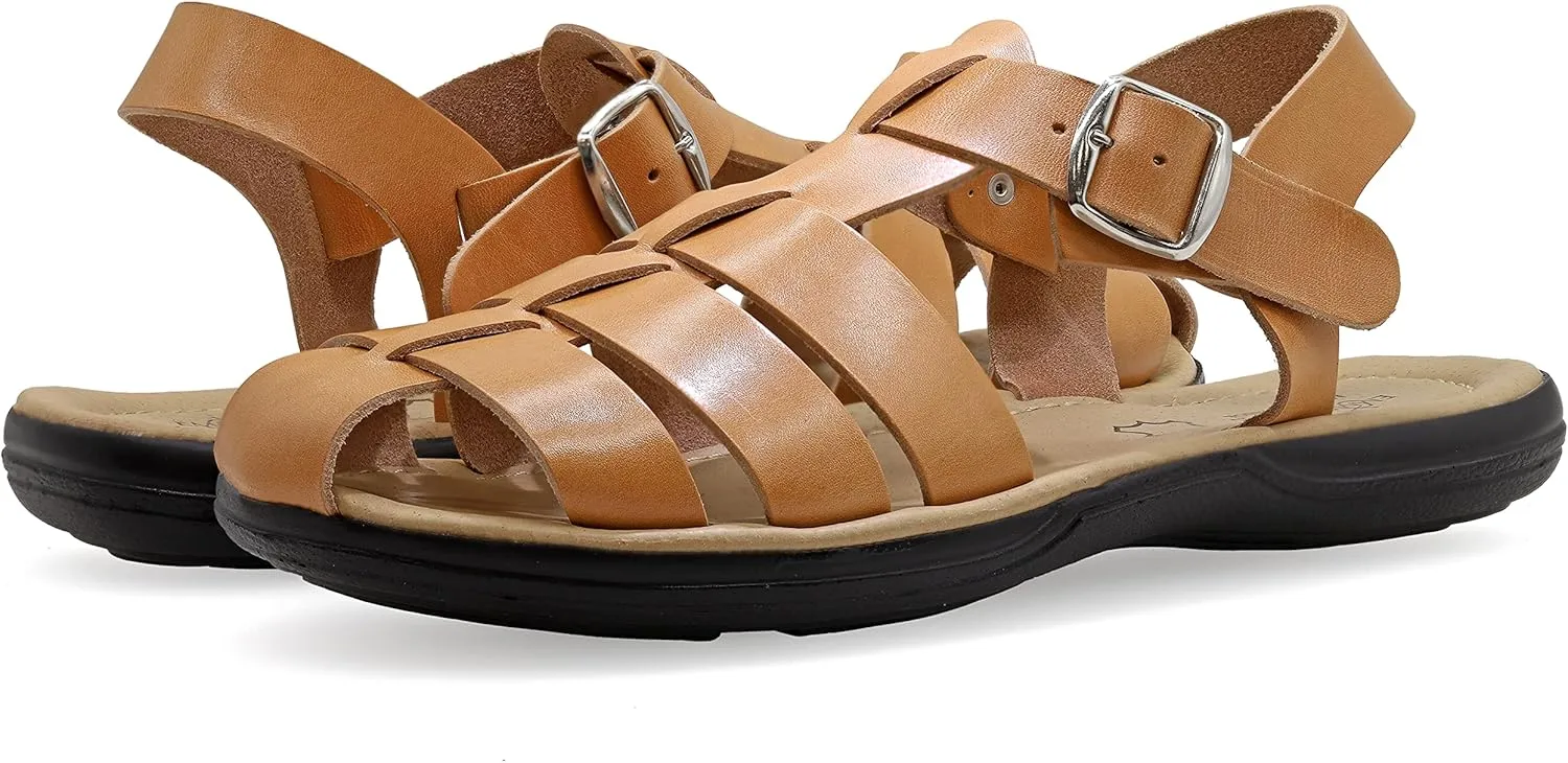 Emmanuela Comfortable Ancient Greek Style Leather Fisherman Sandals for Men, Cushioned insole Handmade Leather Men's Sandals, Quality Adjustable Buckle Summer Shoes
