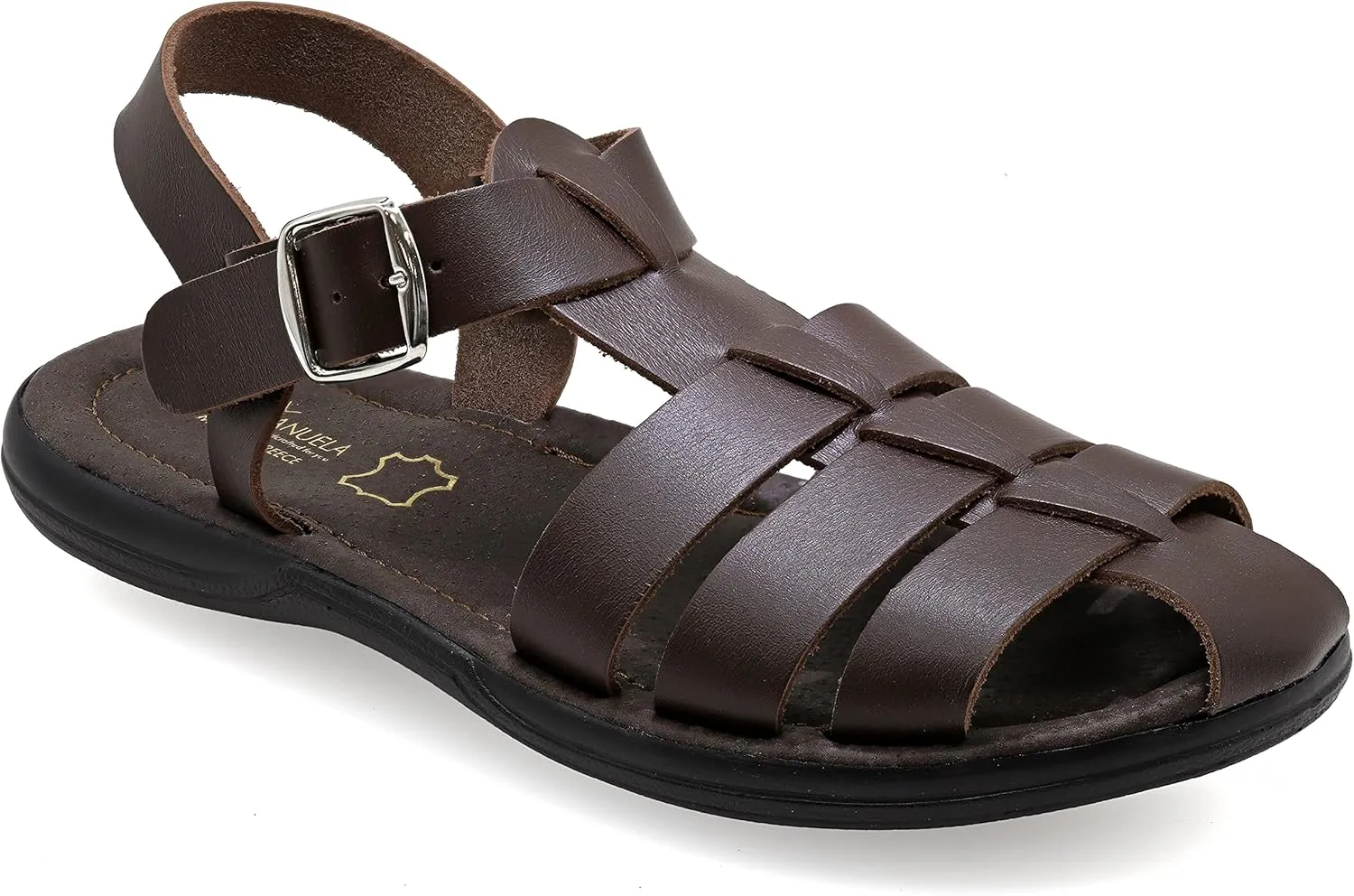Emmanuela Comfortable Ancient Greek Style Leather Fisherman Sandals for Men, Cushioned insole Handmade Leather Men's Sandals, Quality Adjustable Buckle Summer Shoes