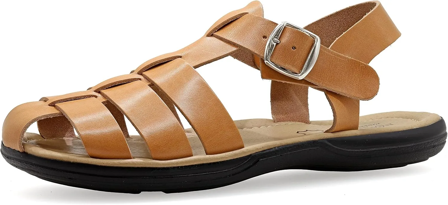 Emmanuela Comfortable Ancient Greek Style Leather Fisherman Sandals for Men, Cushioned insole Handmade Leather Men's Sandals, Quality Adjustable Buckle Summer Shoes