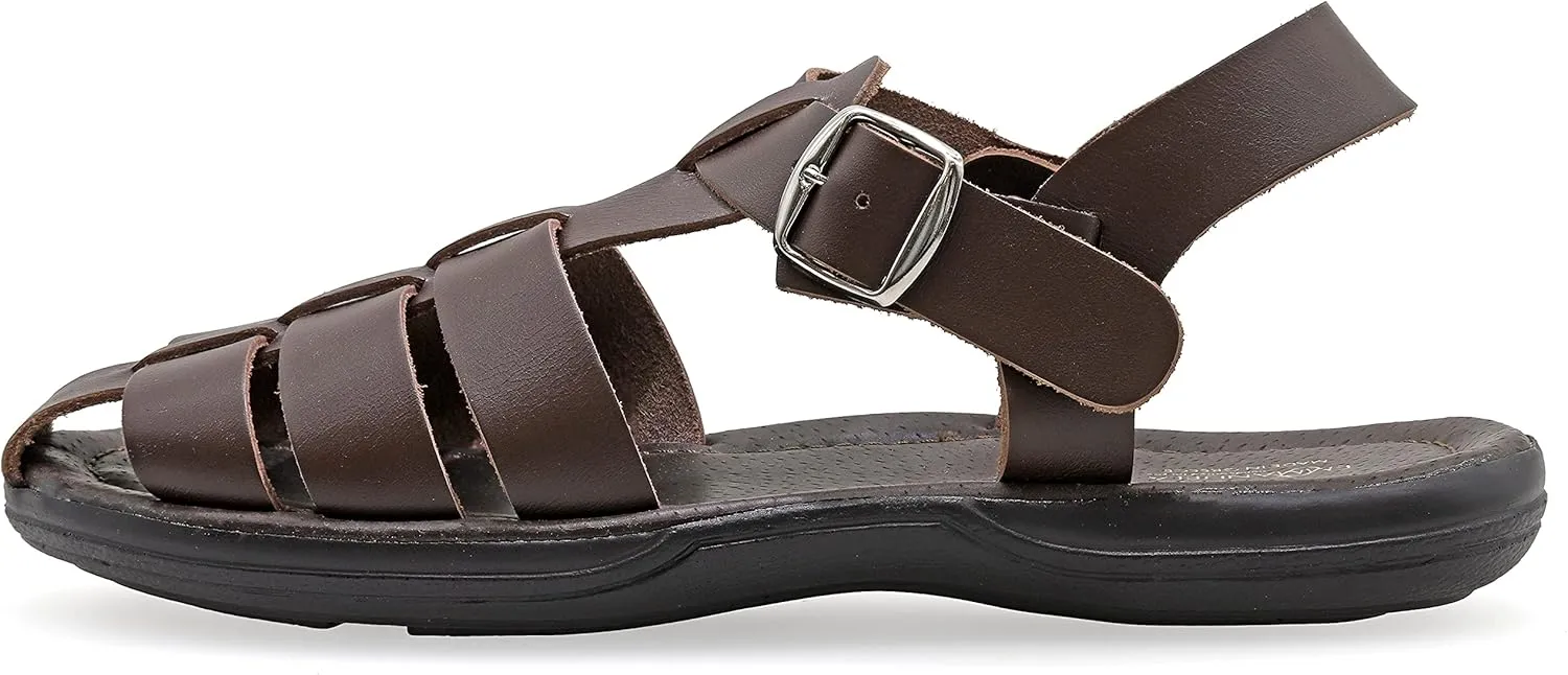 Emmanuela Comfortable Ancient Greek Style Leather Fisherman Sandals for Men, Cushioned insole Handmade Leather Men's Sandals, Quality Adjustable Buckle Summer Shoes