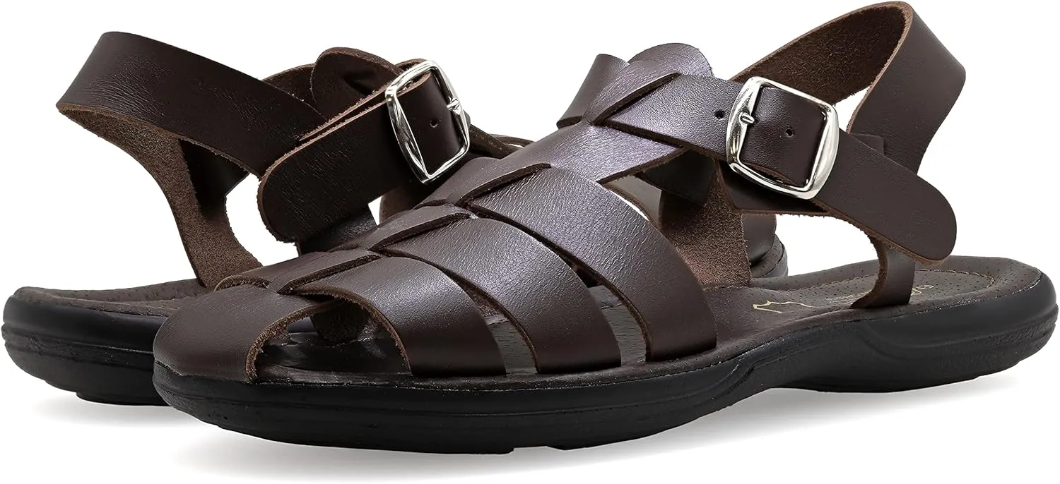Emmanuela Comfortable Ancient Greek Style Leather Fisherman Sandals for Men, Cushioned insole Handmade Leather Men's Sandals, Quality Adjustable Buckle Summer Shoes