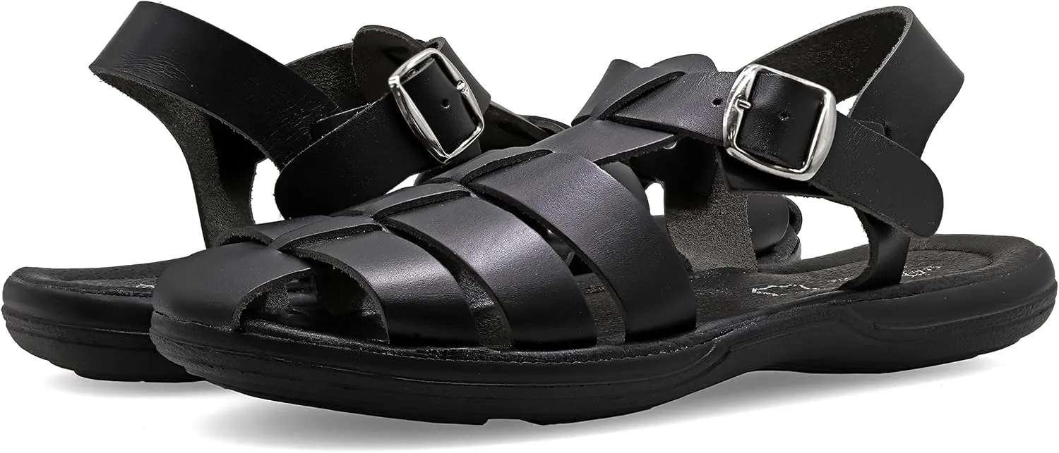 Emmanuela Comfortable Ancient Greek Style Leather Fisherman Sandals for Men, Cushioned insole Handmade Leather Men's Sandals, Quality Adjustable Buckle Summer Shoes