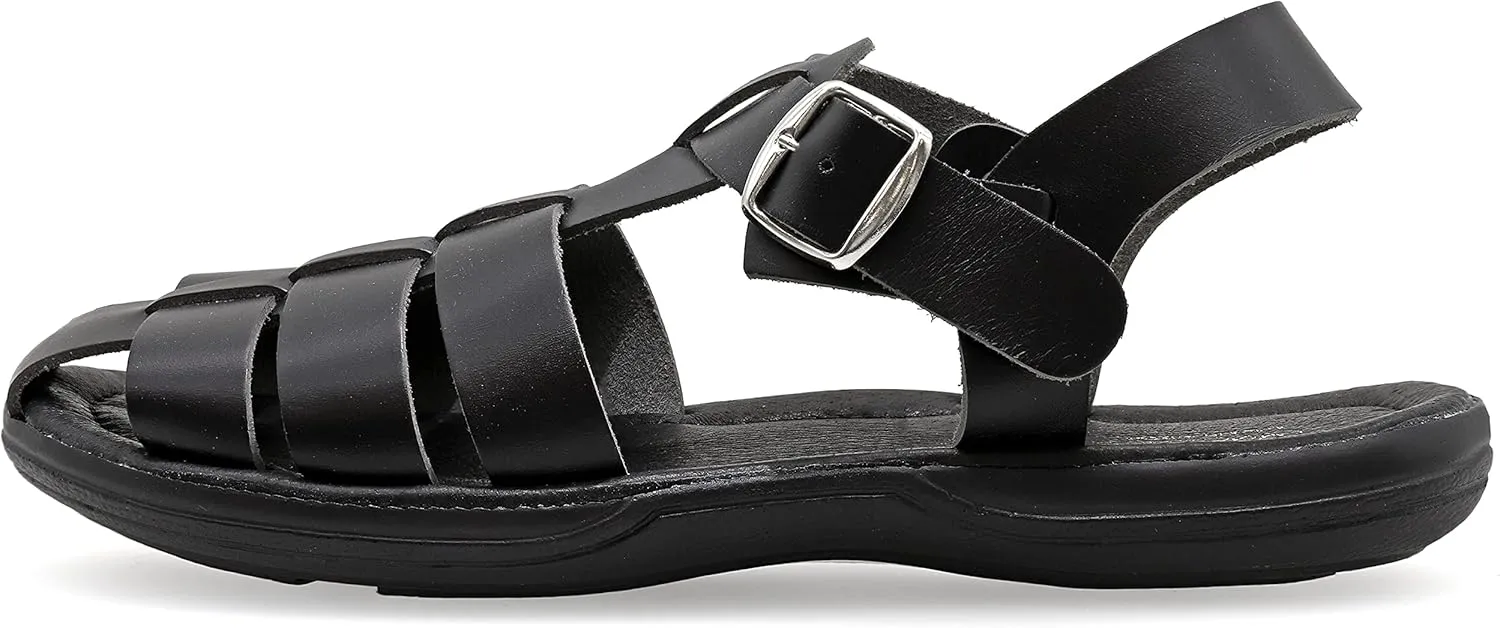 Emmanuela Comfortable Ancient Greek Style Leather Fisherman Sandals for Men, Cushioned insole Handmade Leather Men's Sandals, Quality Adjustable Buckle Summer Shoes