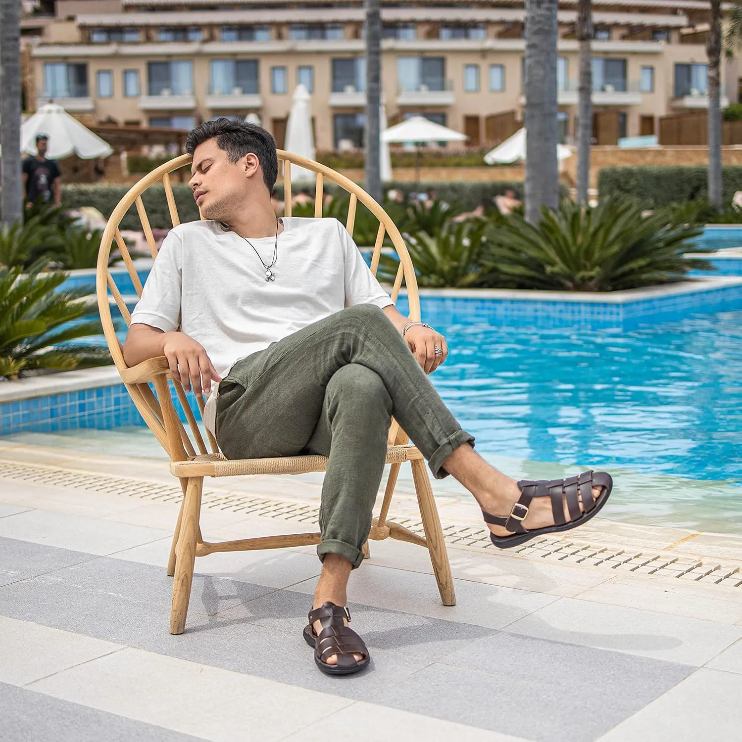 Emmanuela Comfortable Ancient Greek Style Leather Fisherman Sandals for Men, Cushioned insole Handmade Leather Men's Sandals, Quality Adjustable Buckle Summer Shoes