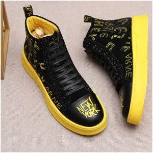 Fashion Men's Rhinestone Text Lace Up Sneakers
