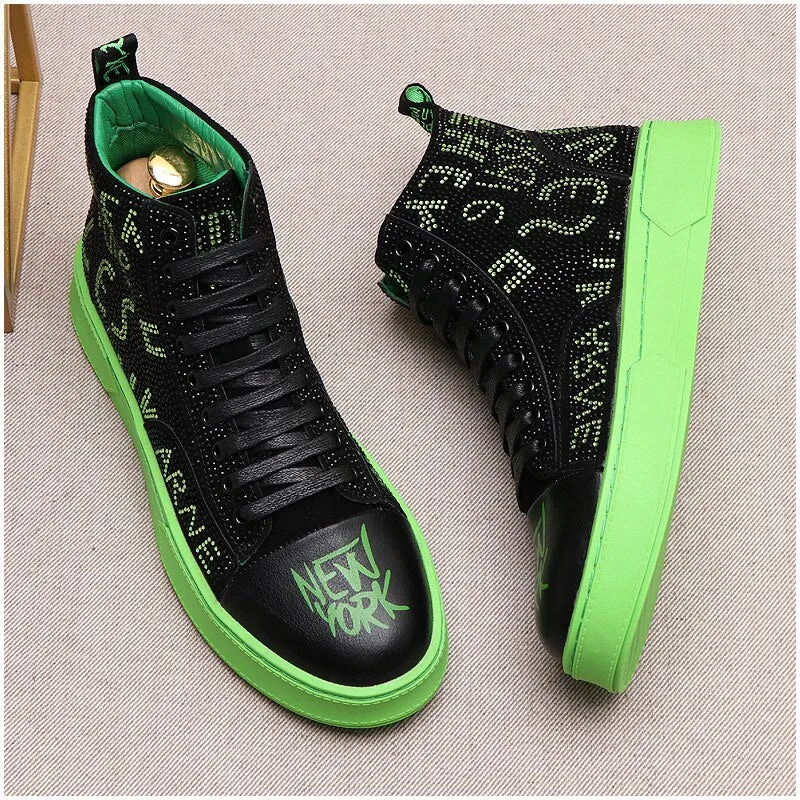 Fashion Men's Rhinestone Text Lace Up Sneakers