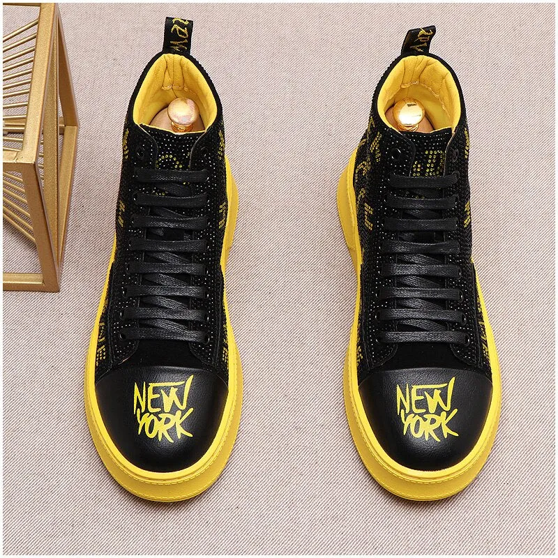 Fashion Men's Rhinestone Text Lace Up Sneakers