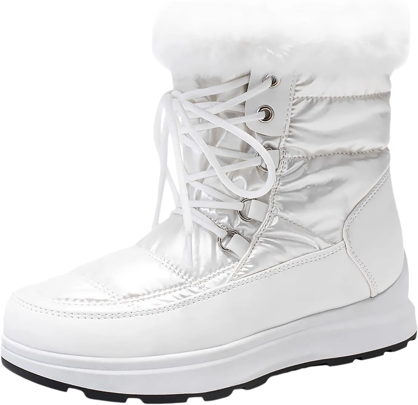 Fashion Women Winter Water Proof Flat Lace Up Keep Warm Snow Boots Comfortable Mid Boots Shoes Flat Snow Boots for Women Knee