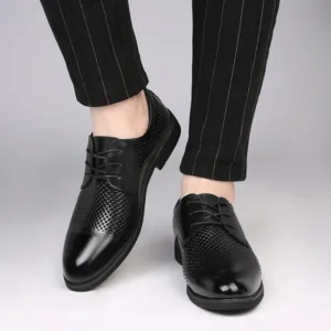 Fashionable Business Casual Shoes Classic Hollow Breathable Lace-up Leather Shoes Retro Dress Brogue Oxfords