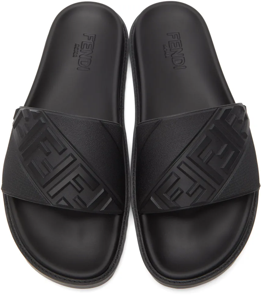 Fendi Black 'Forever Fendi' Pool Slides