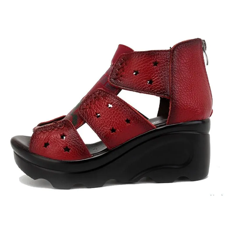 Flora & Stars Etched Cowhide Thick-Bottom Roman Sandals