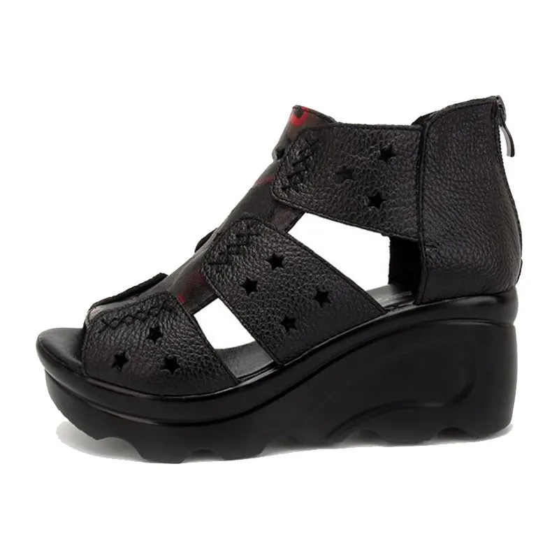 Flora & Stars Etched Cowhide Thick-Bottom Roman Sandals