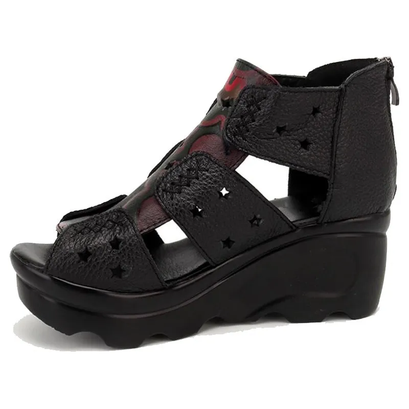 Flora & Stars Etched Cowhide Thick-Bottom Roman Sandals