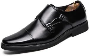 Formal Shoes Dress Oxford for Men Slip On Round Burnished Toe Double Monk Strap Cap Toe Oxford Shoes Non Slip Block Heel Low Top Slip Resistant(Black,11.5)