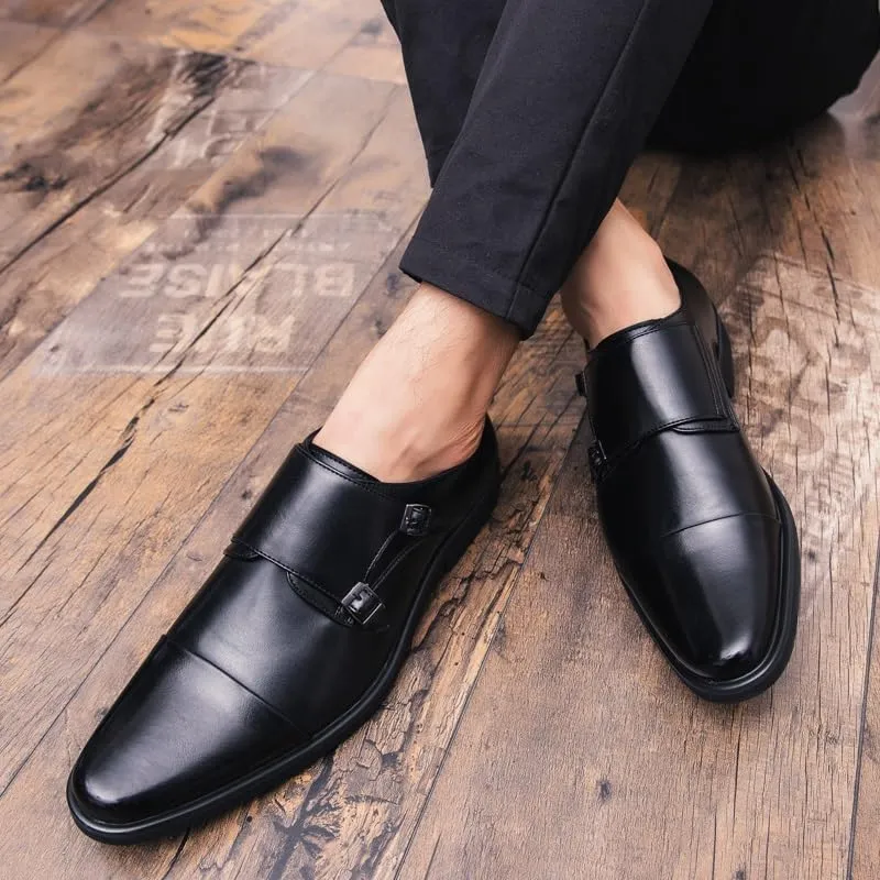 Formal Shoes Dress Oxford for Men Slip On Round Burnished Toe Double Monk Strap Cap Toe Oxford Shoes Non Slip Block Heel Low Top Slip Resistant(Black,11.5)