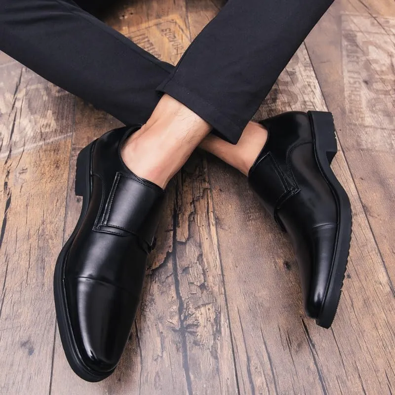 Formal Shoes Dress Oxford for Men Slip On Round Burnished Toe Double Monk Strap Cap Toe Oxford Shoes Non Slip Block Heel Low Top Slip Resistant(Black,11.5)