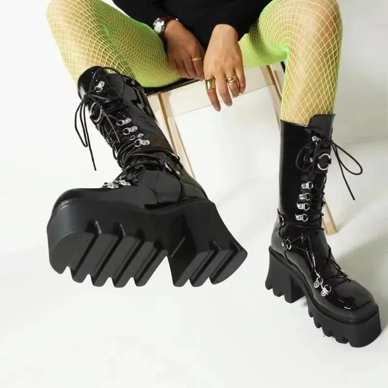 Funki Buys | Boots | Women's Mid-Calf Platform Buckle Boots