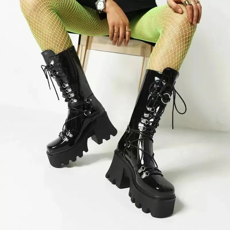 Funki Buys | Boots | Women's Mid-Calf Platform Buckle Boots