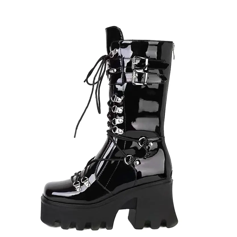Funki Buys | Boots | Women's Mid-Calf Platform Buckle Boots