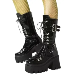 Funki Buys | Boots | Women's Mid-Calf Platform Buckle Boots