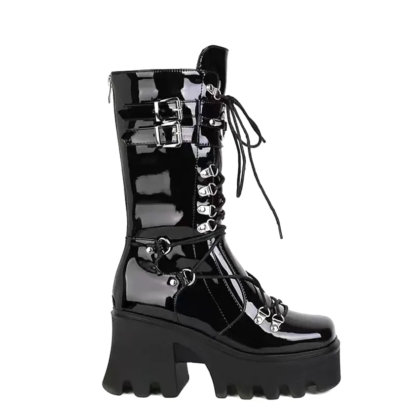 Funki Buys | Boots | Women's Mid-Calf Platform Buckle Boots
