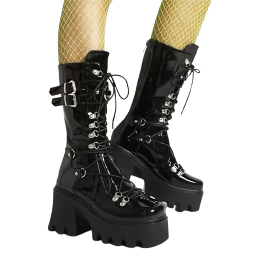 Funki Buys | Boots | Women's Mid-Calf Platform Buckle Boots