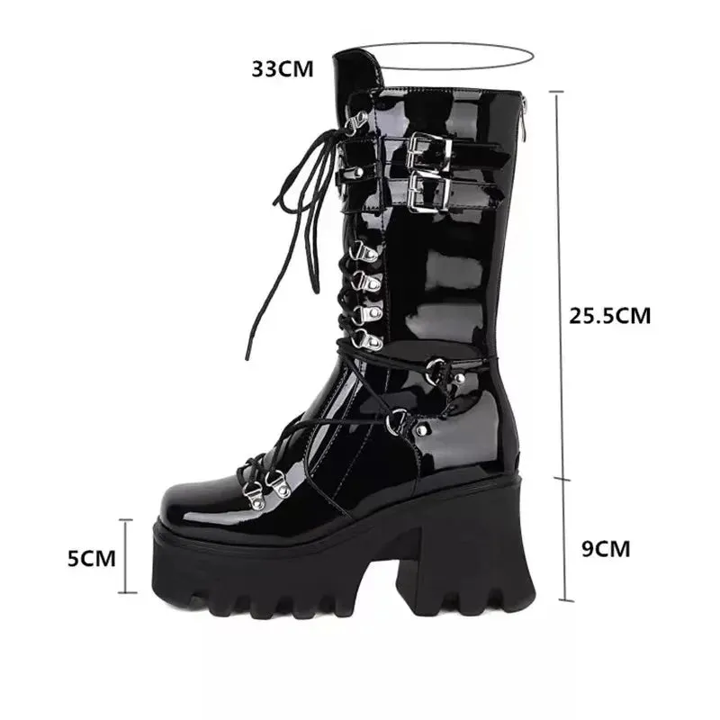 Funki Buys | Boots | Women's Mid-Calf Platform Buckle Boots