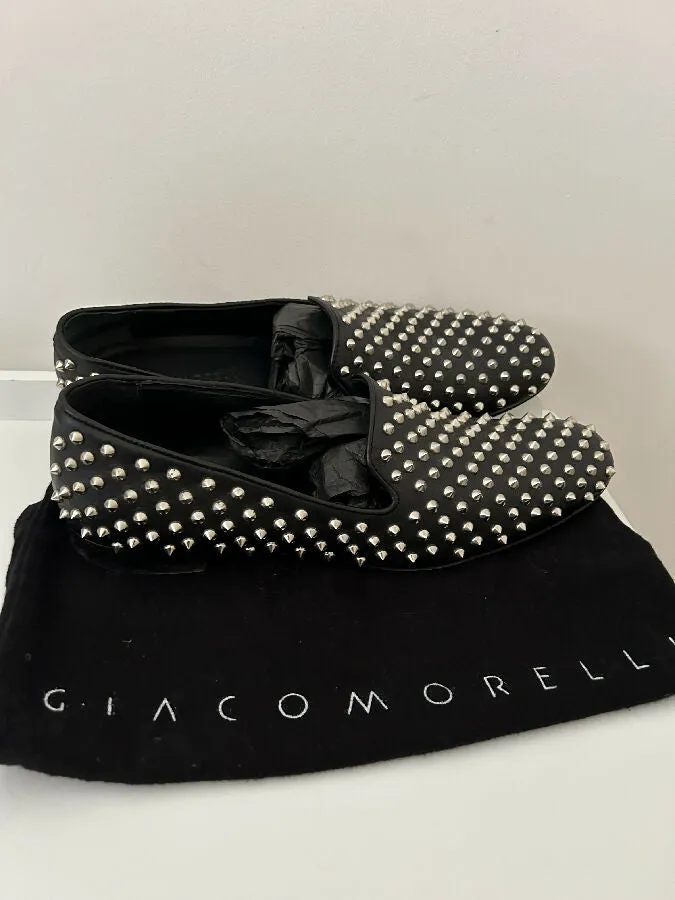 Giacommerli men's black leather studded loafers