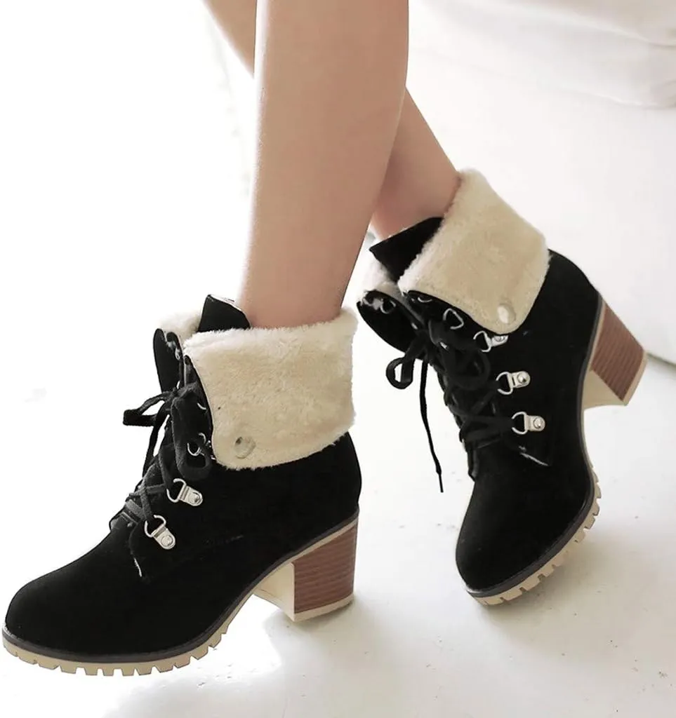 Gibobby Ankle Booties for Women Flat Heel,Winter Snow Boots Waterproof Shoes Lace Up Booties Low Heel Work Combat Boots